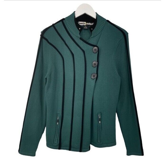 Jamie Sadock Jacket Medium Long Sleeve Sweater Knit Green Modern Golf Medium EUC - Picture 1 of 14